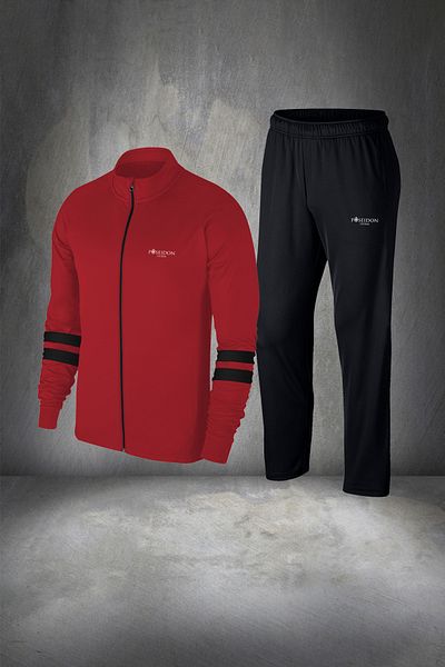 POSEIDON STORM Claret Red Supra Combed Cotton Running Set - Men's, Plus Size, Zippered Jacket and Sweatpants 4xl-10xl