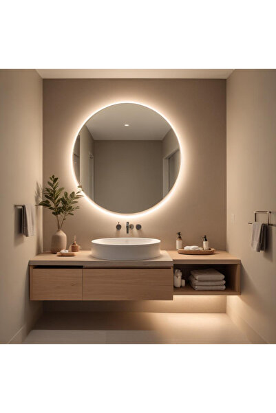 MirrorDecorArt 50cm Yuvarlak Banyo Aynası, Beyaz Led Aydınlatmalı Banyo Aynas...