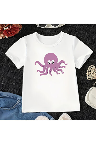 CDA Χαριτωμένο χταπόδι Unisex κοριτσάκι αγόρι λευκό μπλουζάκι
