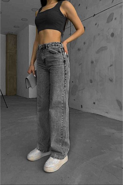 LİMABEL Γυναικεία φαρδιά Lycra 90's Super High Loose Jeans Palazzo παντελόνι Arya Smoked Snow