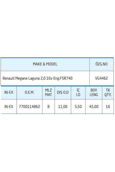 İthal Rennault Megane Laguna 2,0 16V En G.F5R740 - Subap Gaydi Bronze