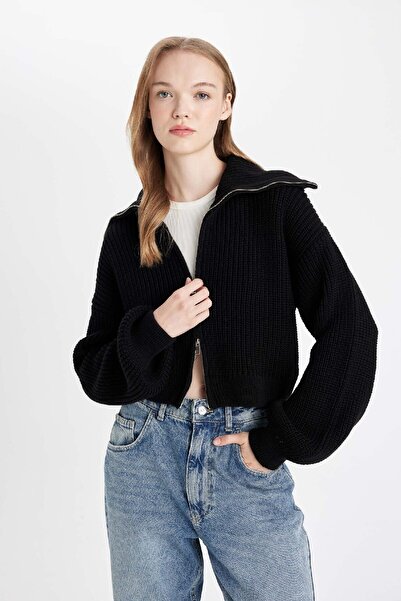 DeFacto Slim Fit Dar Kesim Basic Düz Fermuarlı Dik Yaka Triko Hırka A3333ax24wn