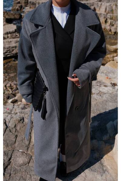 msm fashion Langer Kaschmirmantel für Damen mit Gürtel und Knopftaschen. Premium-Kaschmirmantel