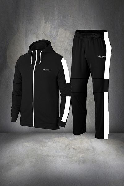 POSEIDON STORM Large Size Men's - Black Supra Combed Cotton Walking and Running Set 4xl-10xl with Comfortable Pocket