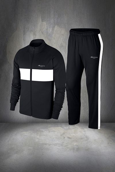 POSEIDON STORM Plus Size Black Special Supra Combed Cotton - Zippered Running and Walking Set 4xl-1