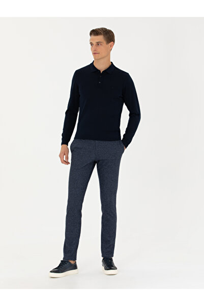 Cacharel Lacivert Ex. Slim Fit Yün Kaşmir Karışımlı Beli Bağcıklı Çizgili Kumaş Pantolon 50272672-VR033