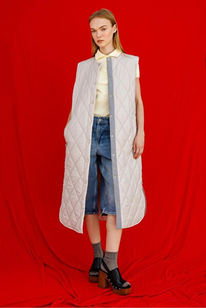 Micca MRN Çizgi Detaylı Zamansız Kapitone Yelek.-Gri