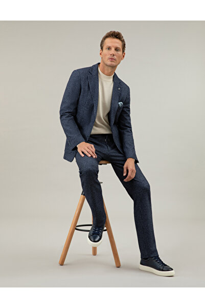 Cacharel Lacivert Ex. Slim Fit Yün Kaşmir Karışımlı Beli Bağcıklı Çizgili Kumaş Pantolon 50272672-VR033