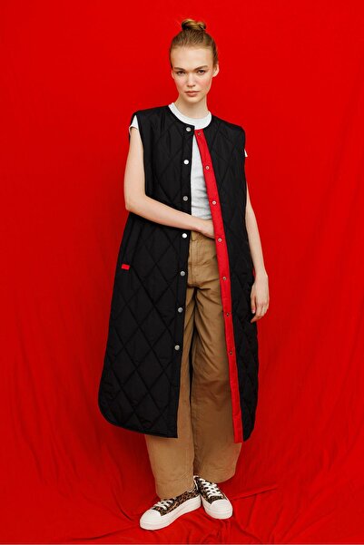 Micca Armonia Çıt Çıt Kapamalı Renk Detayları ile Süslenmiş Zamansız Spor Yelek-Siyah