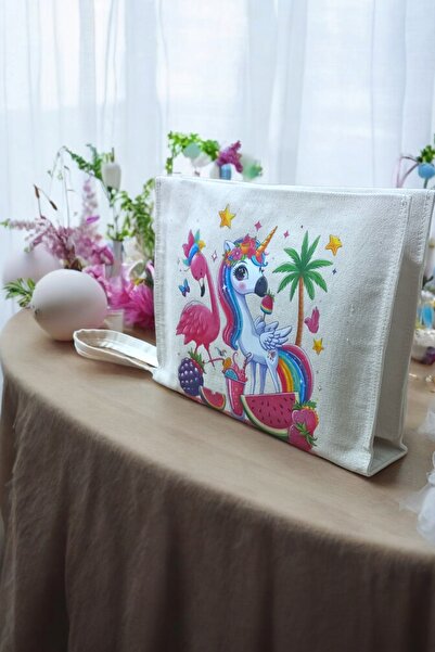 Mirayes Tasarım Ham Kanvas Krem Kumaş Baskılı Zarf Çanta, Bebek bezi-Kitap-Bu...