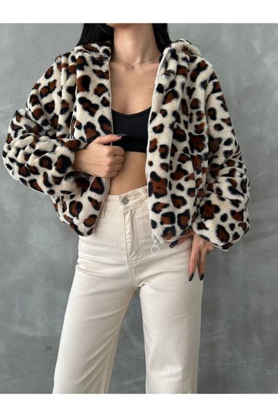 VERYMODA Bskılı Pejuş Mont - Açık Taş Leopar | | F1654 - Açık Taş Leopar