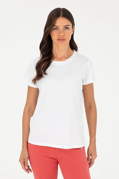 U.S. Polo Assn. Tricou de bază alb cu decolteu rotund pentru femei 50296152 -vr013