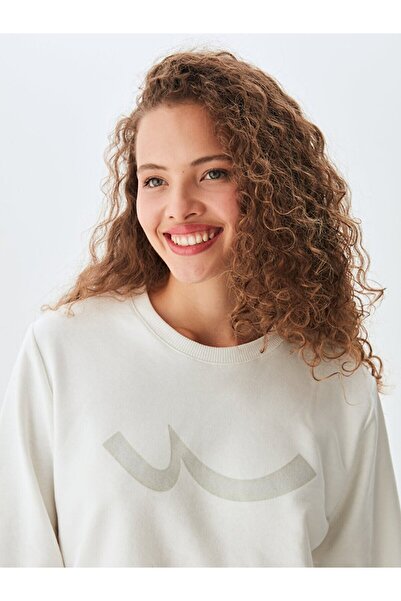 Ltb Plain Crew Neck Long Sleeve Basic Beige Sweatshirt