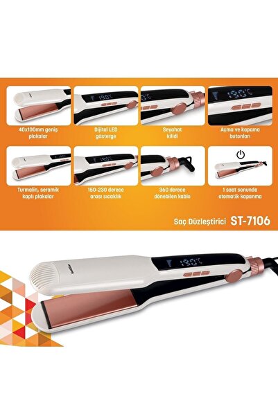 St Morritz St-7106 Dijital Led Göstergeli Keratin Seramik Kalın Plakalı Saç Düzleştirici