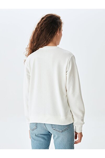 Ltb Plain Crew Neck Long Sleeve Basic Beige Sweatshirt
