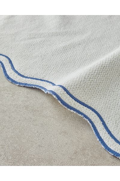 English Home Retro Waves Βαμβακερή Κεντημένη Πετσέτα Προσώπου Εκρού - Μπλε