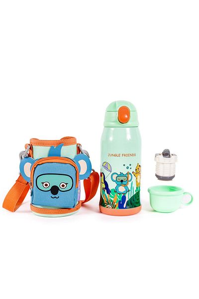 Milk & Moo MILK&MOO Stahl-Kindertrinkflasche mit Tasche Jungle Friends