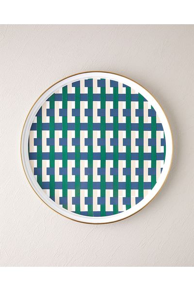 English Home Retro Plaid Enamel Tray Navy Blue – Green