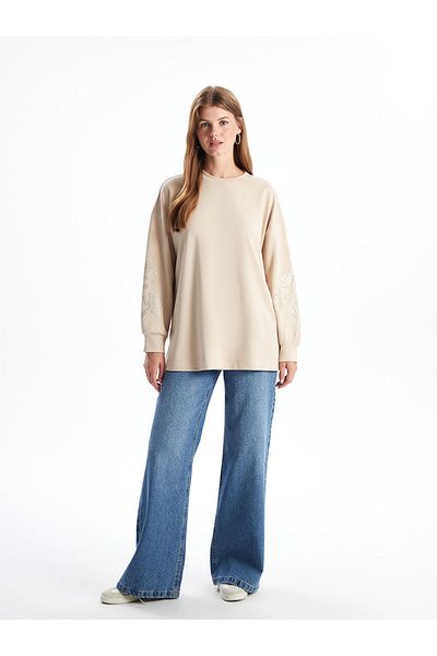 LC Waikiki Lcw Crew Neck Embroidered Oversize Women's Sweatshirt
