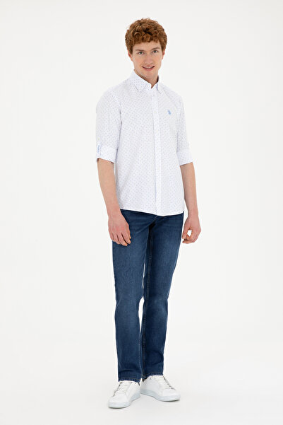U.S. Polo Assn. Erkek Saks Baskılı Beyaz Gömlek 50288655-VR045