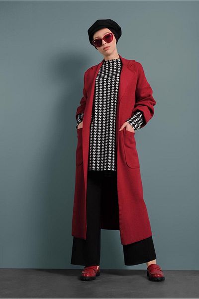 TRENDTESETTÜR Women's Red Cotton Wide Cut Coat 1620