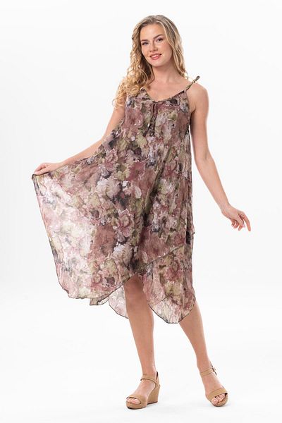 Eliş Şile Bezi Strappy Voile Aphrodite Midi Summer Dress Tie Dye Brown 6206