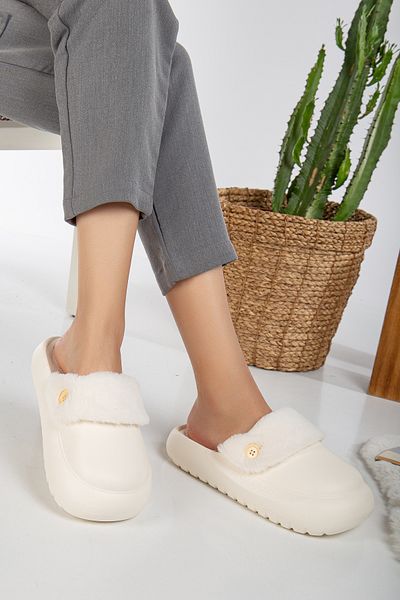 PLN SHOES Eva Sole Soft Silent Αποσπώμενες Γούνινες Χειμερινές Παντόφλες Σπιτιού