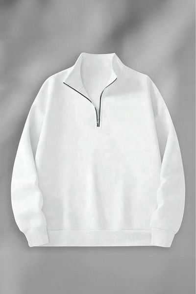 ALCİNOUS Unisex Half Femuarli White Sweatshirt