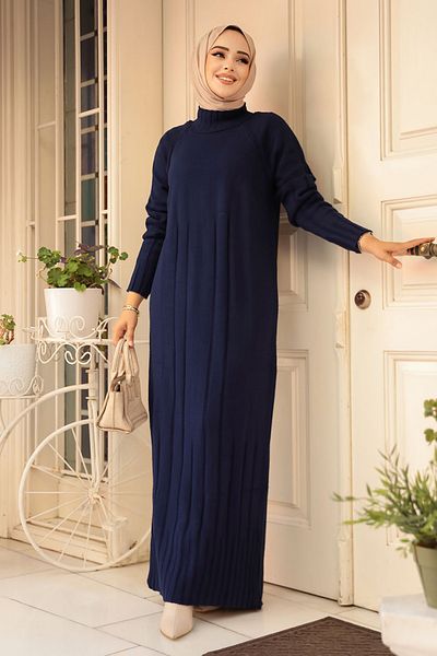 Neva Style Πλεκτό Φόρεμα Navy Blue Hijab 31230L