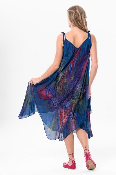 Eliş Şile Bezi Saks καρό μίντι καλοκαιρινό φόρεμα - Strappy Aphrodite Voile 6209
