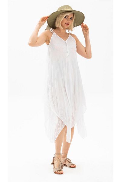 Eliş Şile Bezi Strappy Voile Aphrodite Midi Καλοκαιρινό Φόρεμα Λευκό 6050