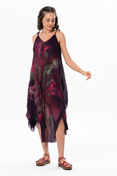 Eliş Şile Bezi Voile cu bretele Aphrodite Rochie de vară lungime midi Prune 6210