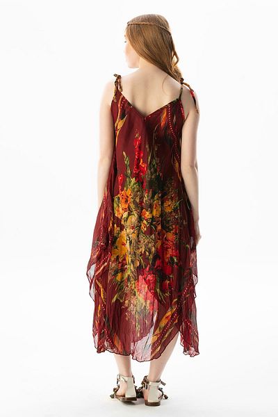 Eliş Şile Bezi Strappy Voile Aphrodite Midi Summer Dress Claret κόκκινο-κρεμ 6078