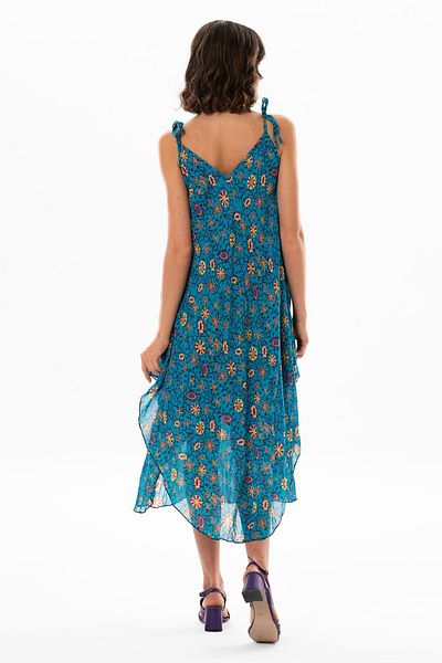 Eliş Şile Bezi Καλοκαιρινό φόρεμα Aphrodite Midi - Κυανό, Sling Voile 6201