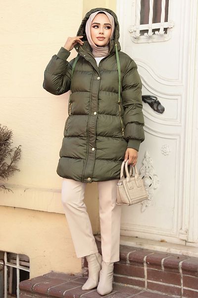 Neva Style مقنعين الكاكي الحجاب منتفخ سترة 80191HK