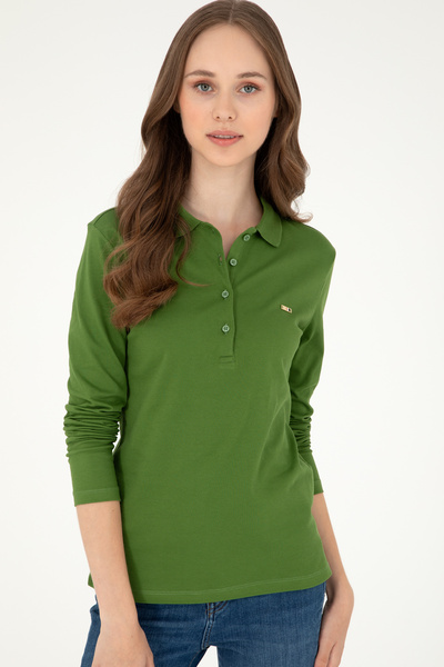 U.S. Polo Assn. Γυναικείο πράσινο φούτερ με λαιμόκοψη πόλο 50296941-VR054