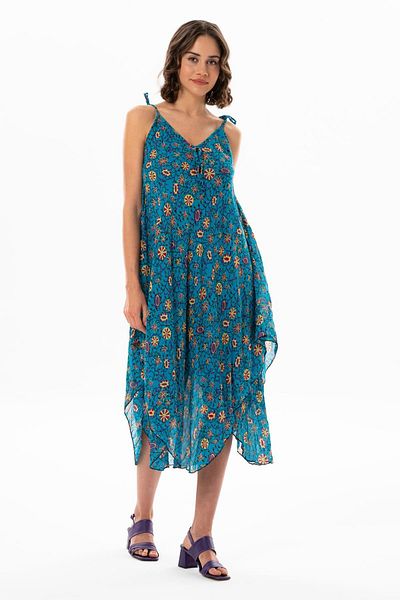 Eliş Şile Bezi Καλοκαιρινό φόρεμα Aphrodite Midi - Κυανό, Sling Voile 6201