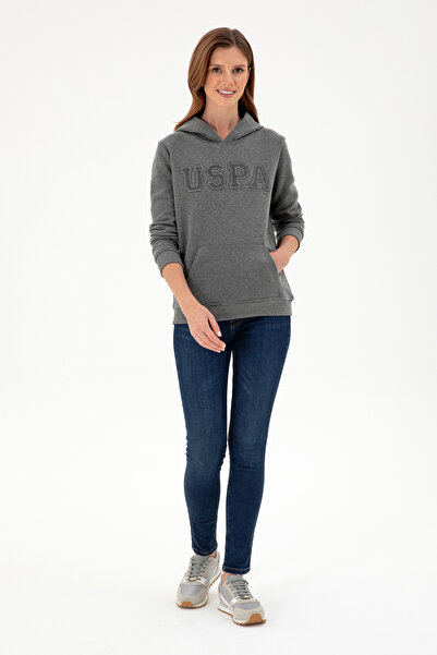 U.S. Polo Assn. Kadın Antrasit Melanj Basic Kapüşonlu Sweatshirt 50296931-VR081