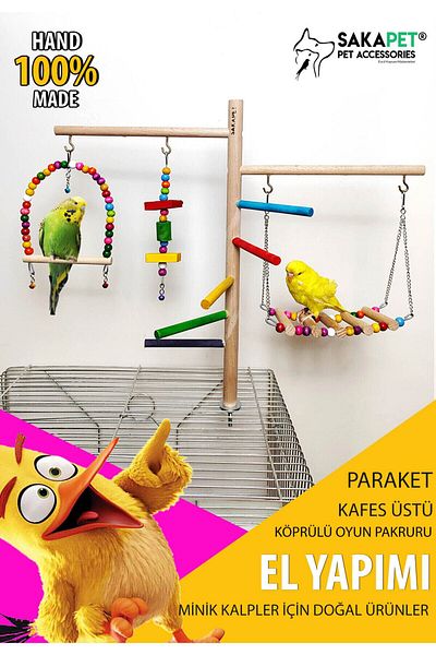 SAKAPET Giant Entertainment Platform - Paraket Cage Top with Hanging Bridge Ts11