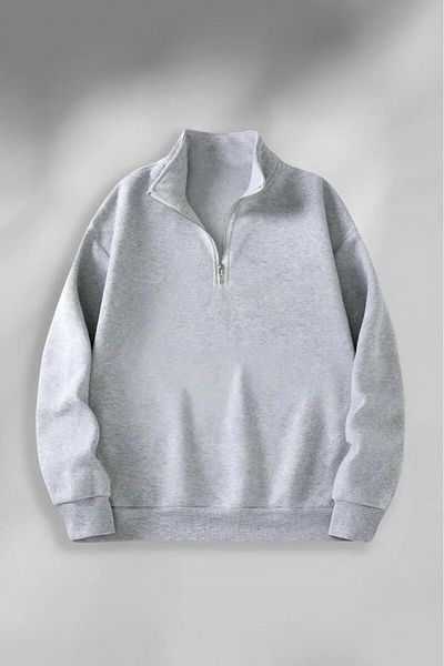 ALCİNOUS Unisex Half Femuarli Gray Sweatshirt