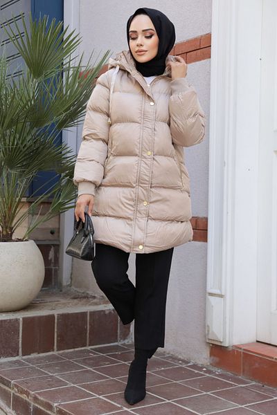Neva Style Hooded Mink Hijab Puffer Coat 80191V