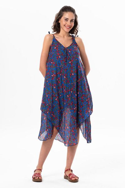 Eliş Şile Bezi Καλοκαιρινό φόρεμα Saks Checked Midi - Strappy Aphrodite 6171