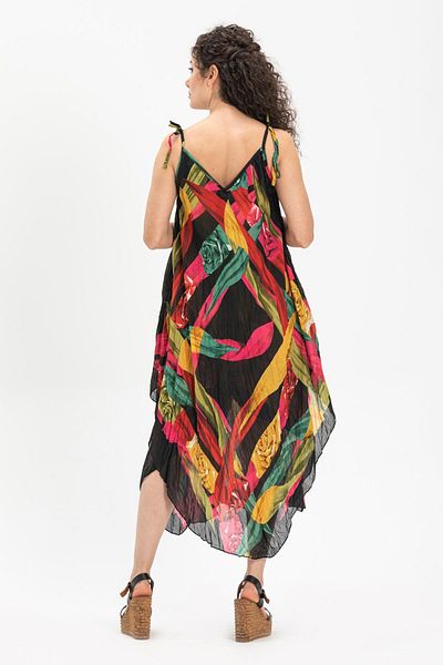 Eliş Şile Bezi Strappy Voile Aphrodite Midi Καλοκαιρινό Φόρεμα Μαύρο 6125