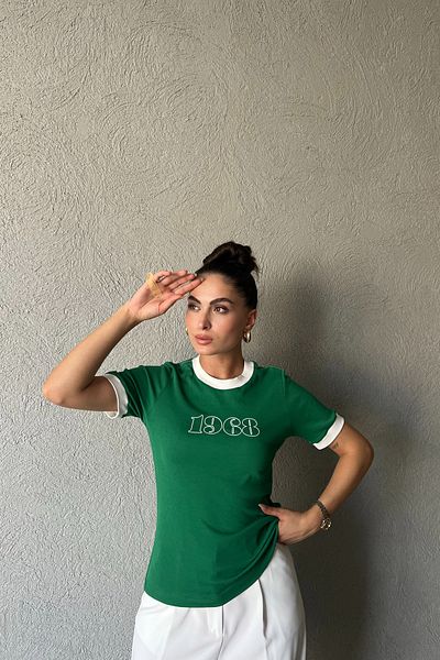 Seda Yalçın Atelier Green 1968 Detailed Brand Model Basic T-Shirt