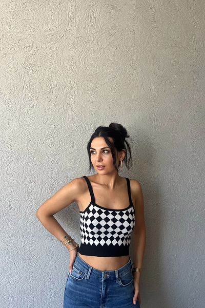 Seda Yalçın Atelier Black and White Checkerboard Patterned Crop