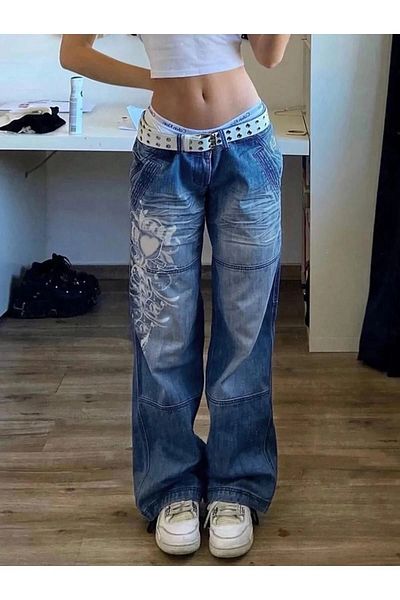 1blood Baggy Tech Jean - Grunge Patterned Streetwear