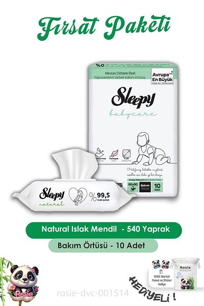 Sleepy 6 Pieces of Newborn Wet Wipes - 90 Pieces of Baby Blanket, 10 Pieces of Rosie