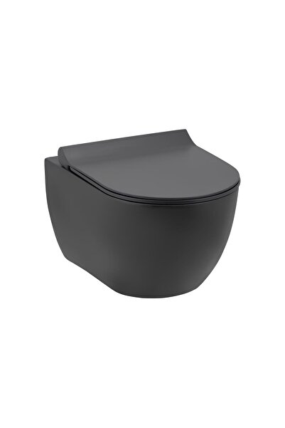 Seramiksan Hill Rimout Mat Antrasit Asma Klozet A031291k, Yavaş Kapak