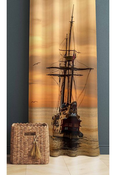 3D ELSE HALI Sunset Ship Patterned Digital Print Decorative Bedroom Living Room Kitchen Background Curtain