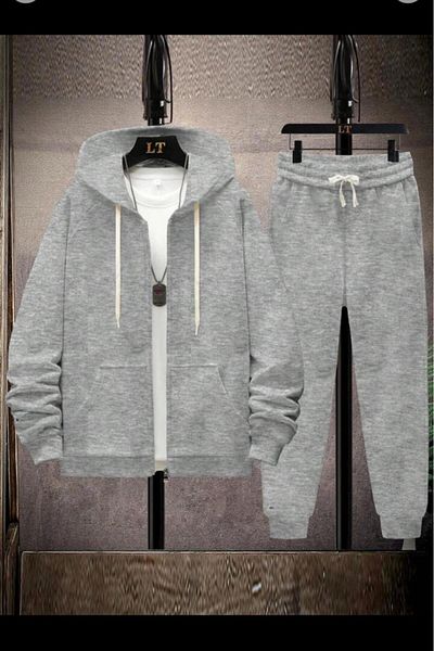 NO 601 Σετ Unisex Γκρι Μπουφάν με φερμουάρ Γκρι Φούτερ